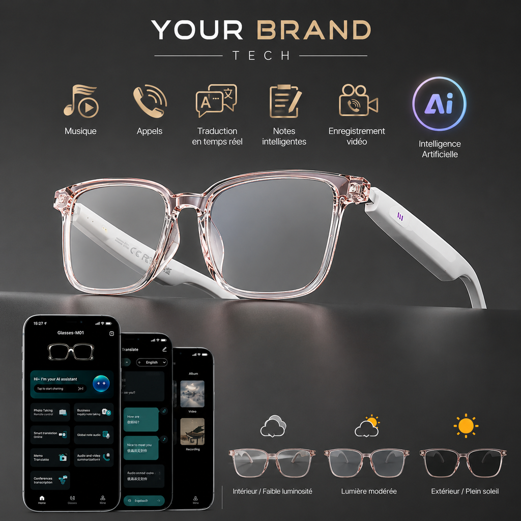 Lunettes Audio Intelligentes – Traduction en Temps Réel, Musique Hi-Fi & Lentilles Photochromiques